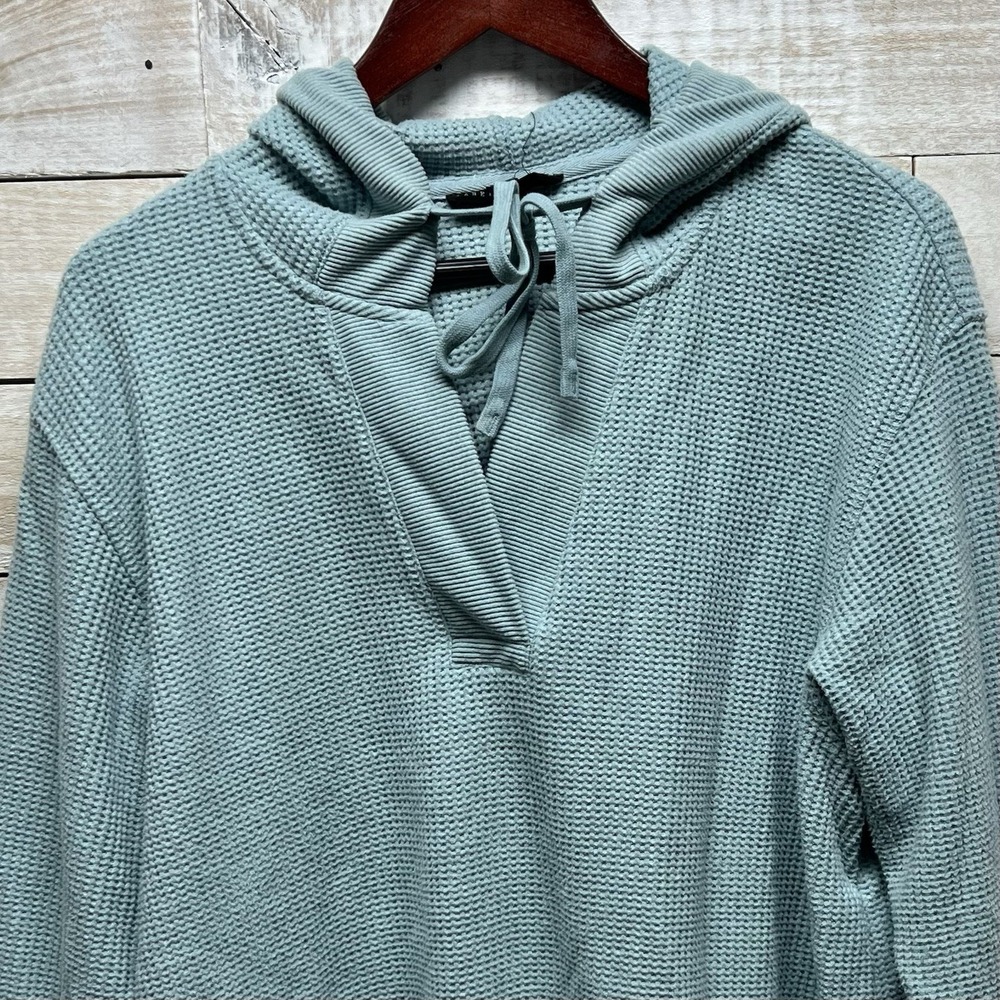 Jane Delancy Top Womens 1X Blue Waffle Knit‎ Hooded Long Sleeve Pullover - Picture 2 of 11